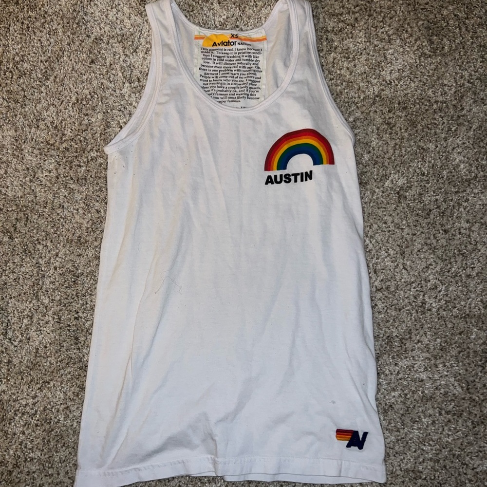 Aviator Nation Austin Rainbow Tank Top White XS